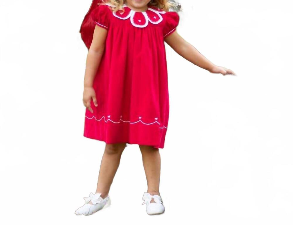 NEW LITTLE THREADS corduroy petal dress in red